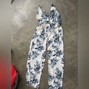 Floral Print Women's Jumpsuit white/grey